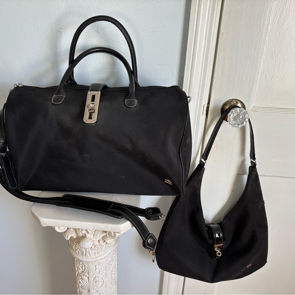 la bagagerie - Pair Of Travel Nylon Bags Hobo & Handled Tote Black
